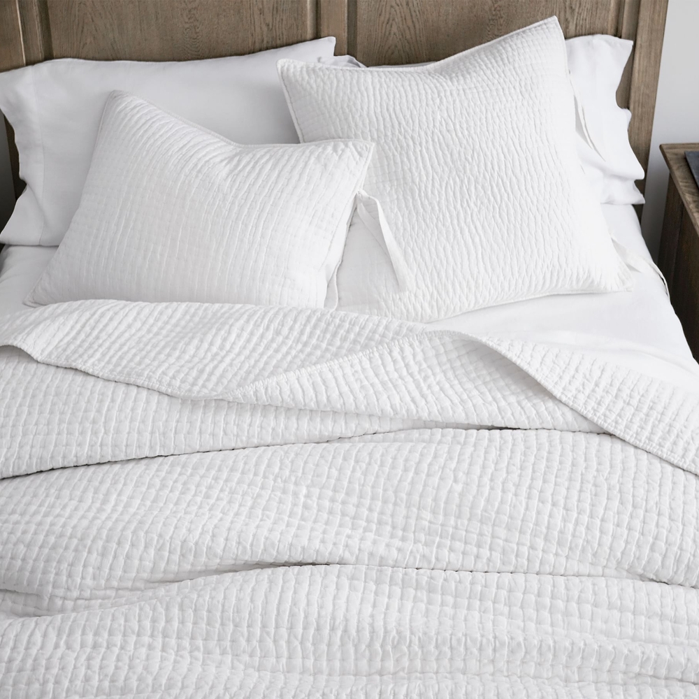 Pottery Barn Pick-Stitch Handcrafted Cotton/Linen Quilted Shams Euro Set/2